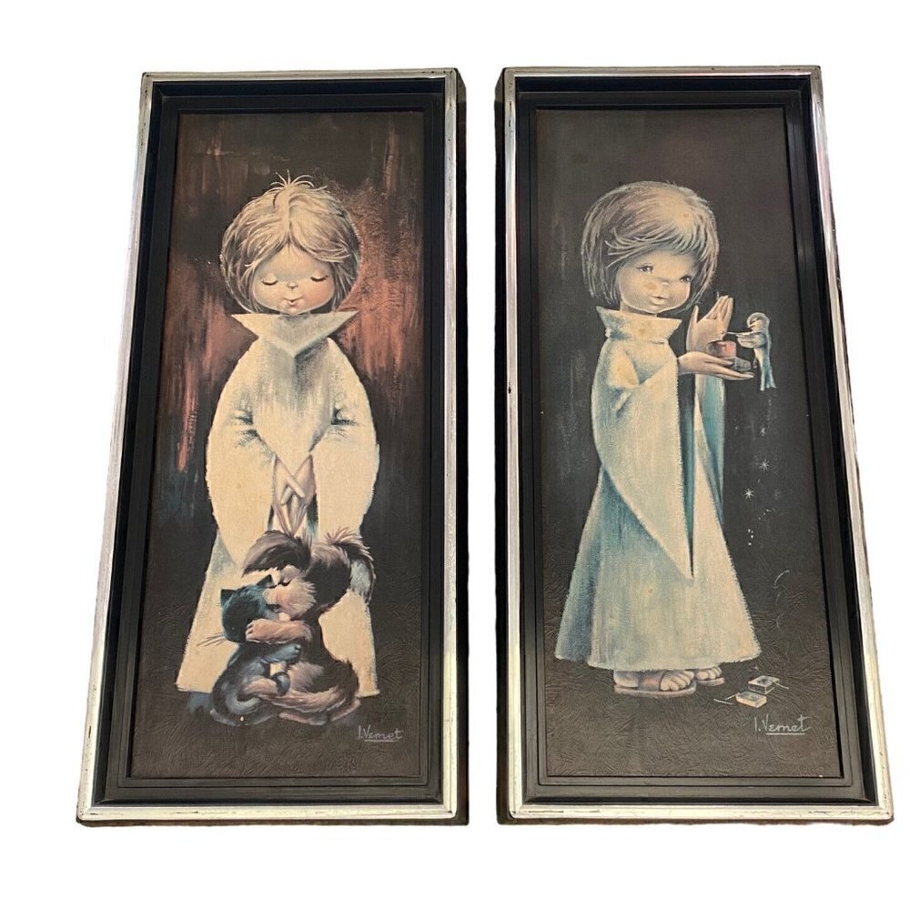 2 Piece Set Vintage I. Vemet Altar Boy/Girl Framed 1960s 1950s